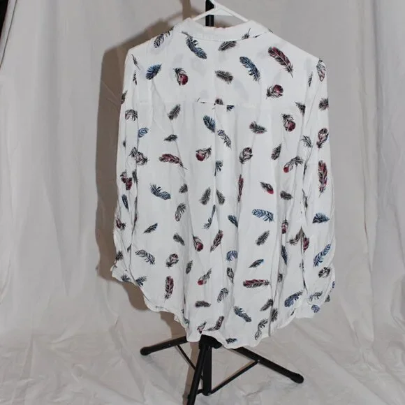 Candies Womens XL Feather Blouse Roll Tab Long Sleeve Hidden Button Down GUC - Picture 8 of 8